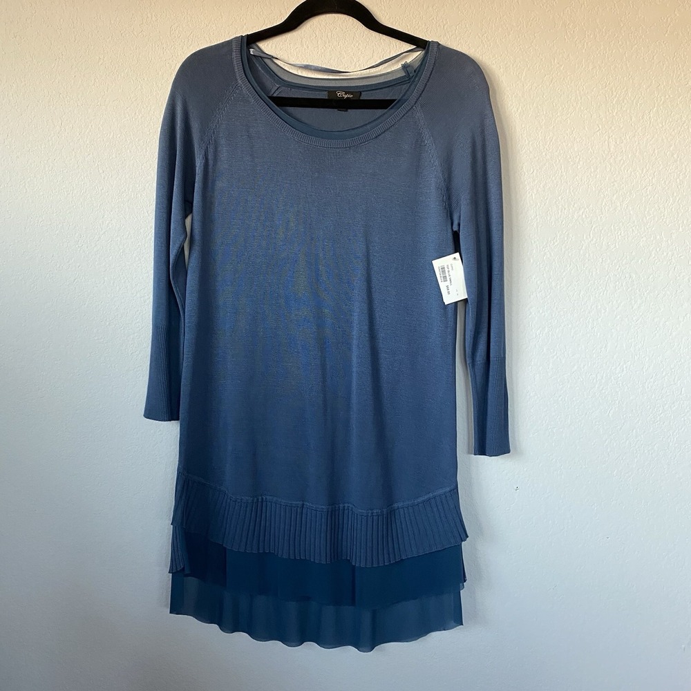 Cupio Womens Dress‎ Small Blue Long Sleeve Ruffle Hem Knit Casual